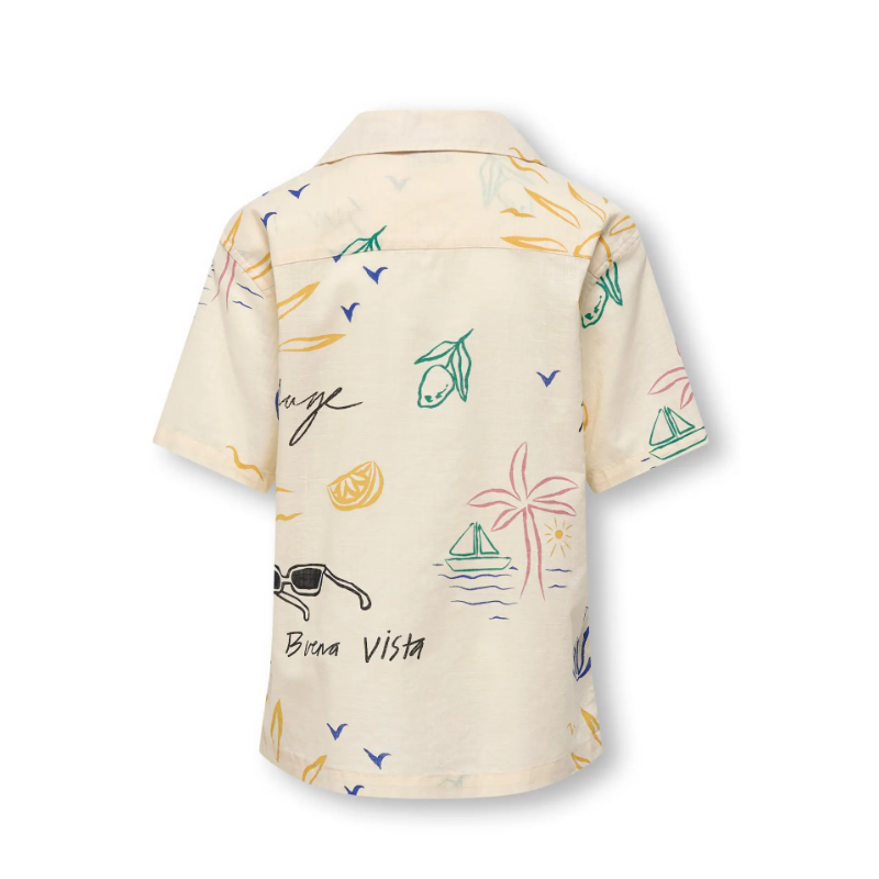 ONLY & SONS JUNIOR Luke resort kortærmet skjorte - Antique White SKETCH COLORS