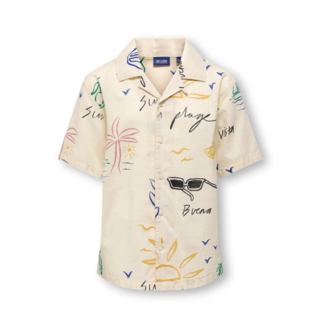 ONLY & SONS JUNIOR Luke resort kortærmet skjorte - Antique White SKETCH COLORS