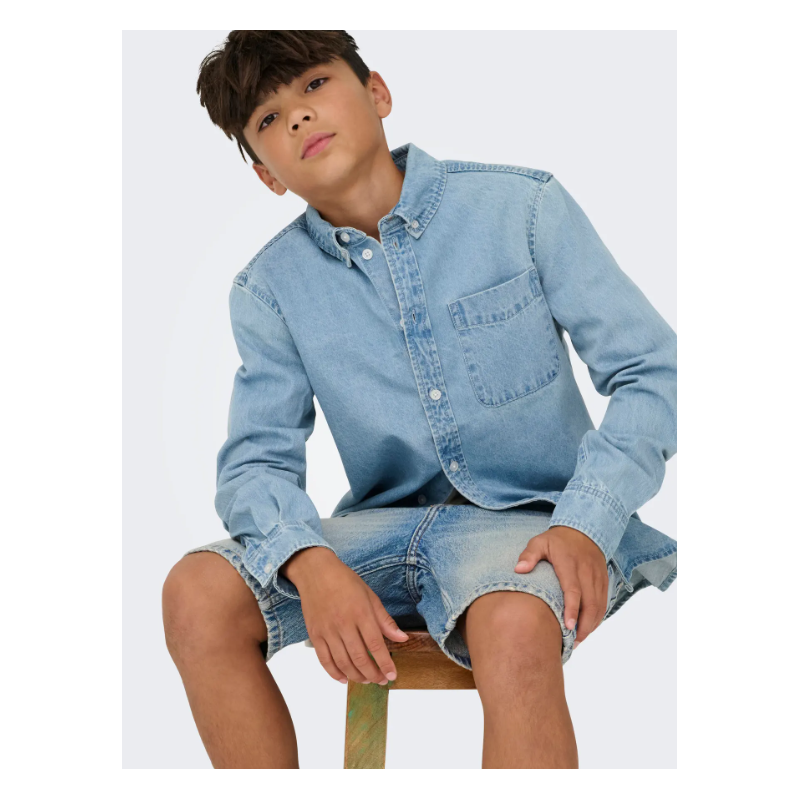 ONLY & SONS JUNIOR Edge tint denim shorts - Medium Blue Denim TINTED