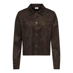 JDY Julle langærmet fake suede skjorte - Coffee Bean