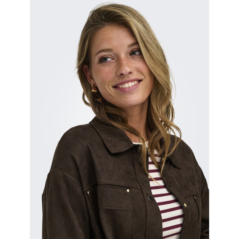 JDY Julle langærmet fake suede skjorte - Coffee Bean