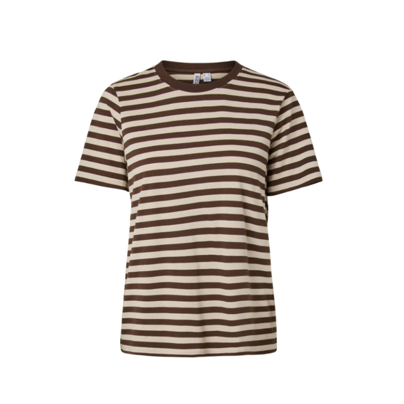 PIECES Ria kortærmet multicolor stribet T-shirt - Hot Fudge W. Silver grey
