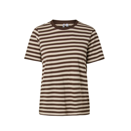 PIECES Ria kortærmet multicolor stribet T-shirt - Hot Fudge W. Silver grey