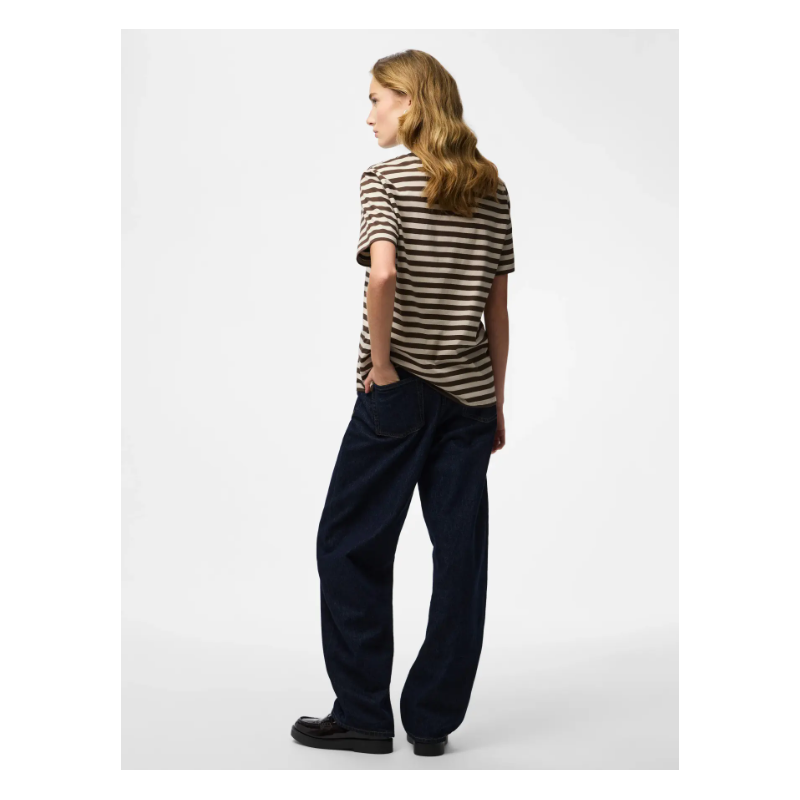 PIECES Ria kortærmet multicolor stribet T-shirt - Hot Fudge W. Silver grey