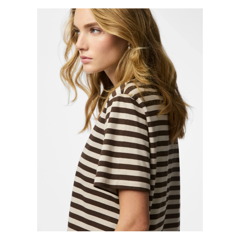 PIECES Ria kortærmet multicolor stribet T-shirt - Hot Fudge W. Silver grey