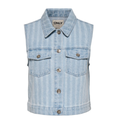ONLY Crista stripe jaq denim vest - Light Blue Denim