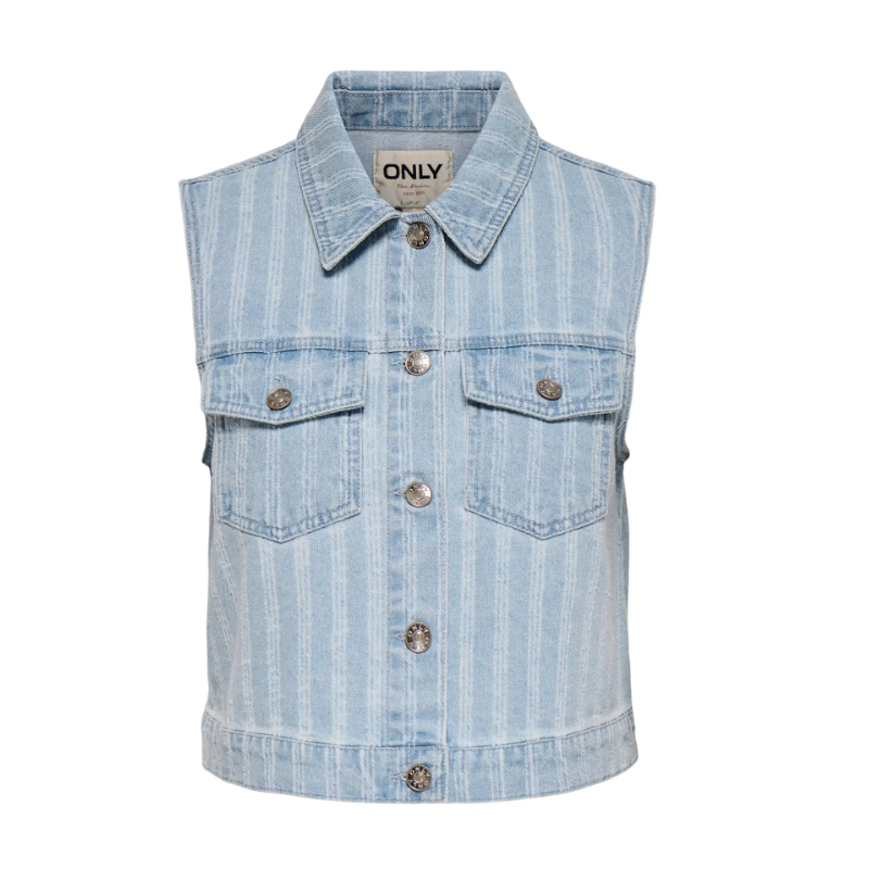 ONLY Crista stripe jaq denim vest - Light Blue Denim
