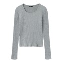 LMTD Ninusa langærmet u-hals bluse - Grey Melange
