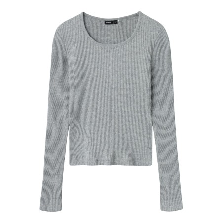 LMTD Ninusa langærmet u-hals bluse - Grey Melange