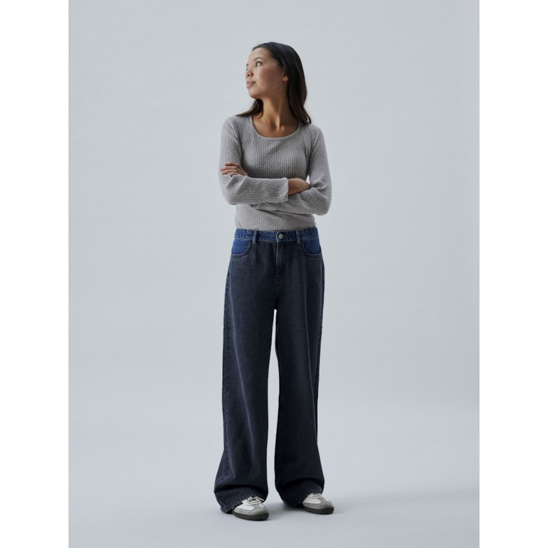 LMTD Ninusa langærmet u-hals bluse - Grey Melange