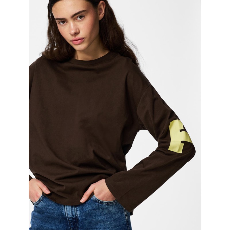 PIECES Ria Fany langærmet t-shirt - Hot Fugde