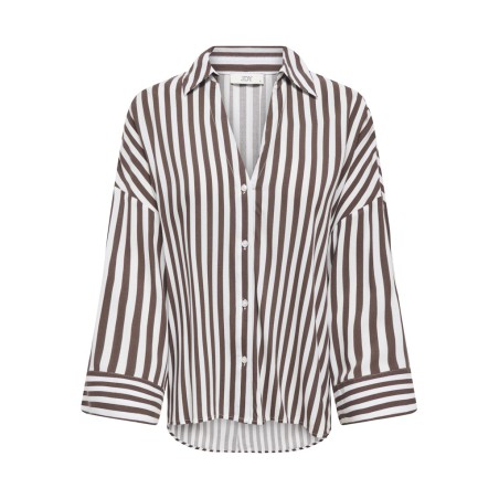 JDY Laurel Life 7/8 skjorte - Coffee Bean/ White stripes