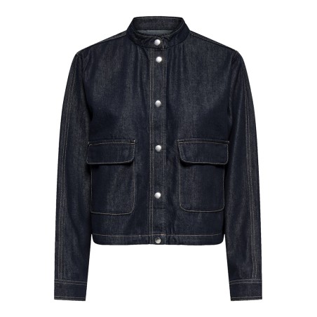 JDY Sansa Bubble Hem langærmet jakke - Dark Blue Denim