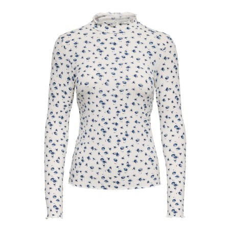 JDY Fransiska langærmet bluse - Cloud Dancer / Blue Flowers