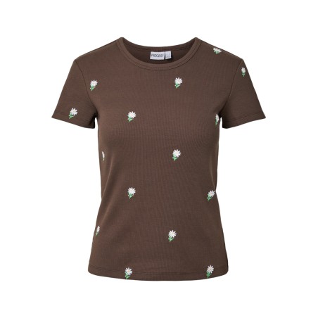 PIECES May kortærmet broderet T-shirt - Hot Fudge