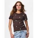 PIECES May kortærmet broderet T-shirt - Hot Fudge