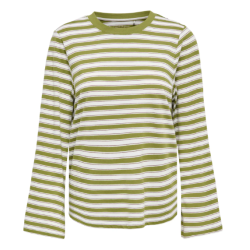 ONLY Luna Happe langærmet stribet T-shirt - Avocado / Potting