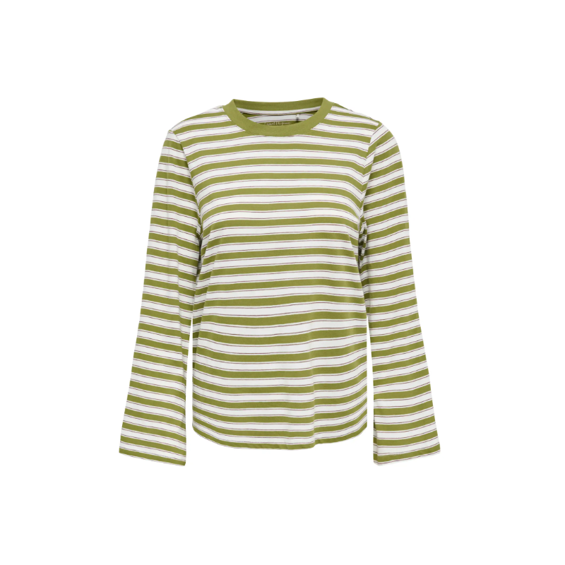 ONLY Luna Happe langærmet stribet t-shirt - Avocado / Potting