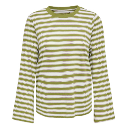 ONLY Luna Happe langærmet stribet t-shirt - Avocado / Potting