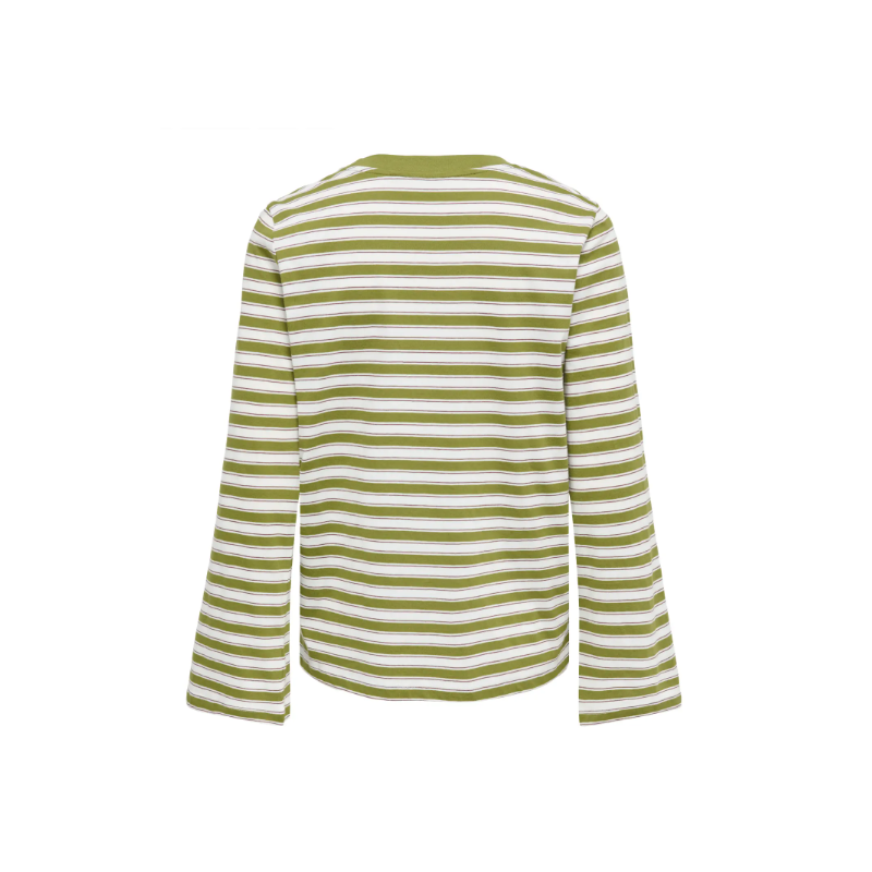 ONLY Luna Happe langærmet stribet t-shirt - Avocado / Potting