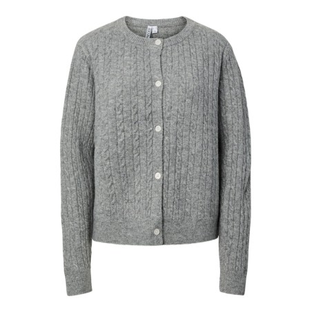 PIECES Langærmet kabel strikket cardigan - Medium Grey Melange