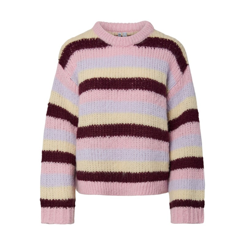 PIECES Dorthea langærmet chunky strik - Roseate Spoonbill / Stripes