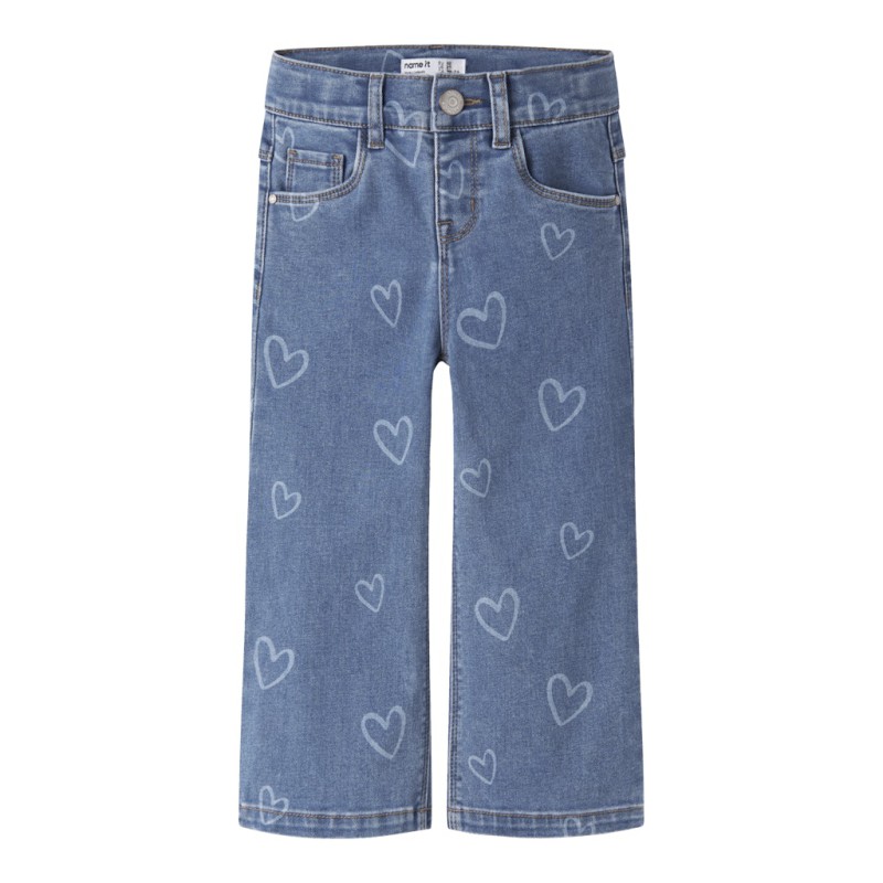 NAME IT Mini Rose brede printet jeans - Medium Blue Denim