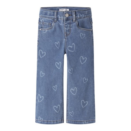 NAME IT Mini Rose brede printet jeans - Medium Blue Denim