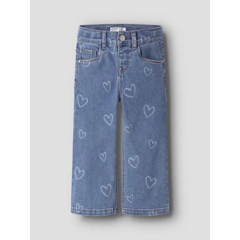 NAME IT Mini Rose brede printet jeans - Medium Blue Denim