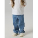 NAME IT Mini Rose brede printet jeans - Medium Blue Denim