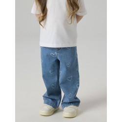 NAME IT Mini Rose brede printet jeans - Medium Blue Denim
