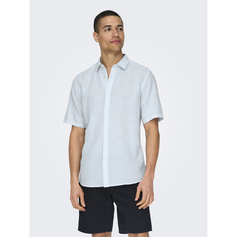ONLY & SONS Caiden S/S Hør Skjorte - Cashmere Blue