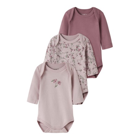 NAME IT Baby Body 3-pak Violetflower - Violet Ice