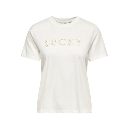 JDY Selma kortærmet T-shirt med broderi - Cloud Dancer