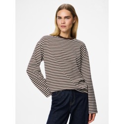PIECES Sadie langærmet bluse - Hot Fudge / Cloud Dancer