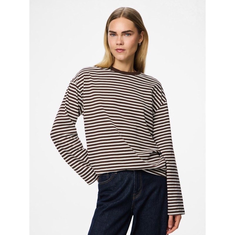 PIECES Sadie langærmet bluse - Hot Fudge / Cloud Dancer