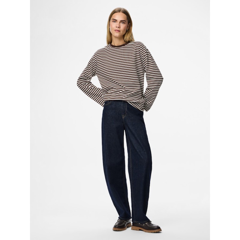 PIECES Sadie langærmet bluse - Hot Fudge / Cloud Dancer