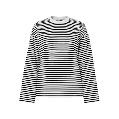 PIECES Sadie langærmet bluse - Cloud Dancer / Sort