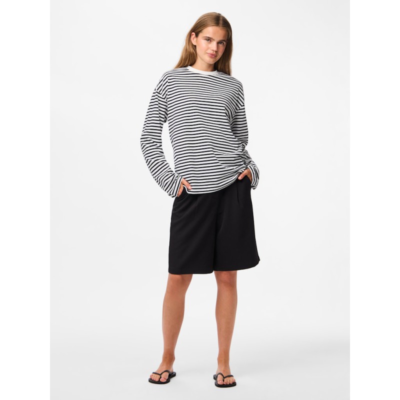 PIECES Sadie langærmet bluse - Cloud Dancer / Sort