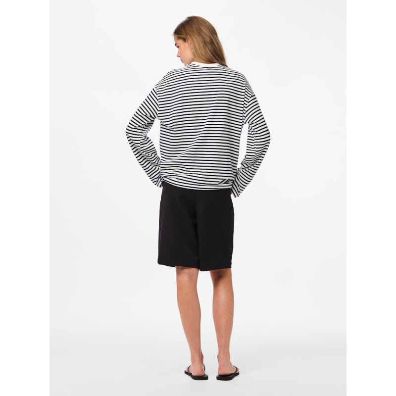 PIECES Sadie langærmet bluse - Cloud Dancer / Sort