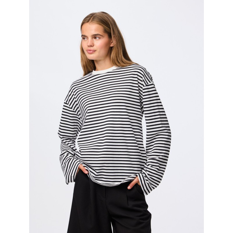 PIECES Sadie langærmet bluse - Cloud Dancer / Sort