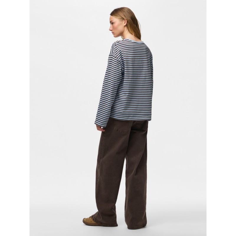 PIECES Sadie langærmet bluse - Cashmere Blue / Hot Fudge