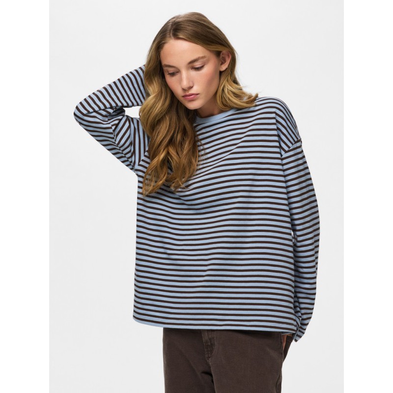PIECES Sadie langærmet bluse - Cashmere Blue / Hot Fudge