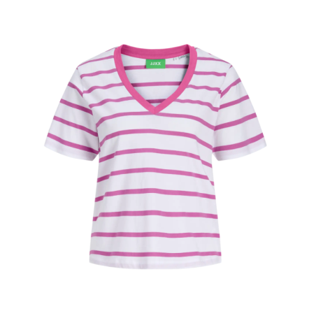 JJXX Annie stribet kortærmet T-shirt - Fiji Flower / Bright White