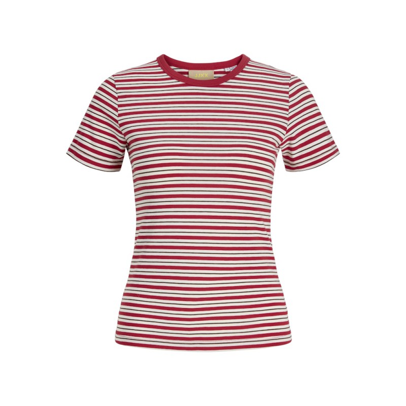 JJXX Gigi kortærmet stribet T-shirt - Scarlet Sage / Vanilla