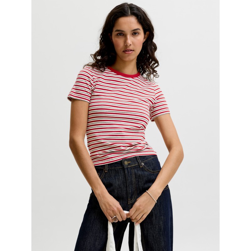 JJXX Gigi kortærmet stribet T-shirt - Scarlet Sage / Vanilla
