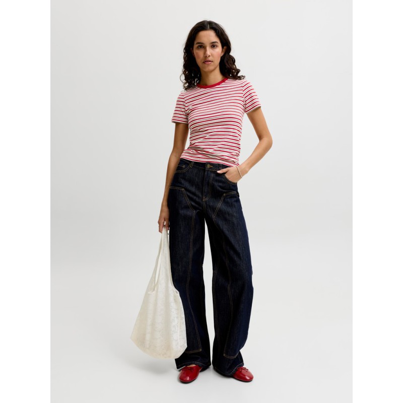 JJXX Gigi kortærmet stribet T-shirt - Scarlet Sage / Vanilla