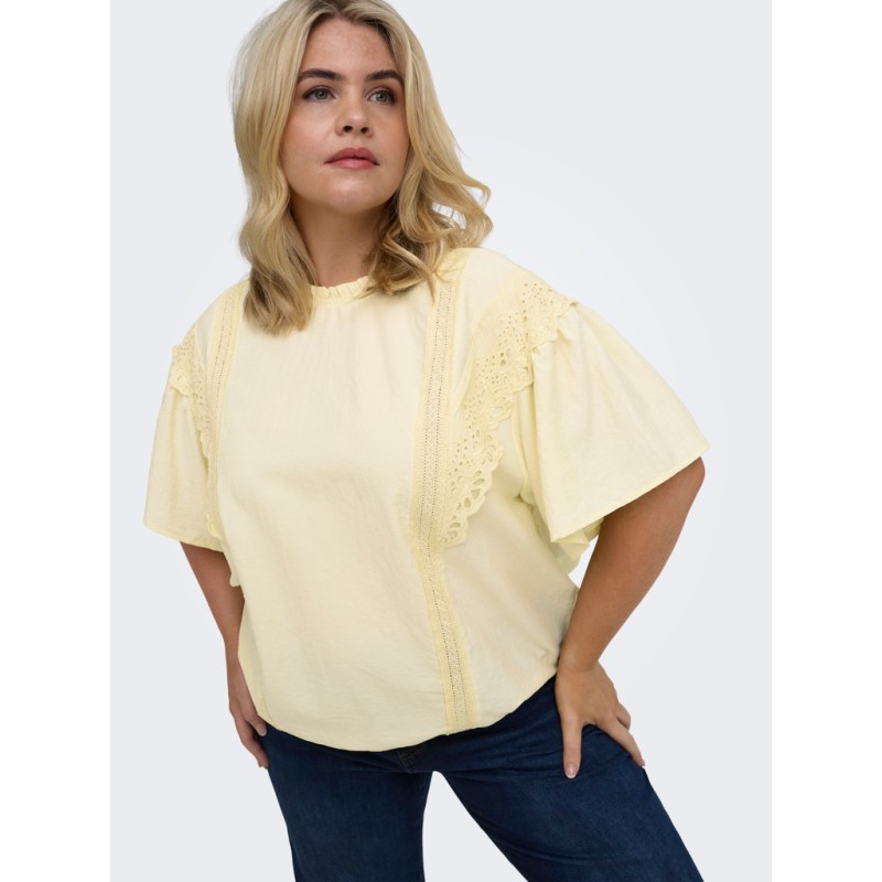 ONLY CARMAKOMA Malia 2/4 Broderet Top - Double Cream