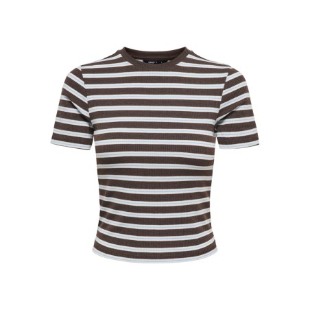 ONLY Lupe kortærmet stribet t-shirt - Seal Brown BLUE STRIPE