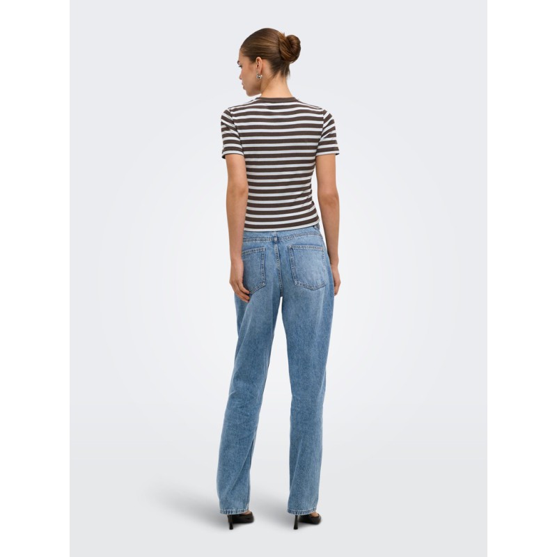 ONLY Lupe kortærmet stribet t-shirt - Seal Brown BLUE STRIPE